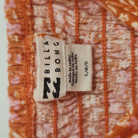 NWT Billabong Shirt 100% cotton orange floral top cropped fit - Picture 5 of 6